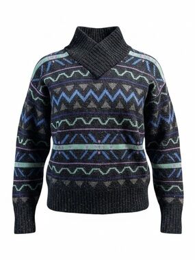 BOGNER VINTAGE Black Geometric Pattern Cowl Neck Sweater Ski Luxury
